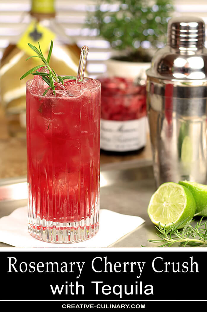 Rosemary Cherry Crush in a Tall Glass Garnished with Rosemary
