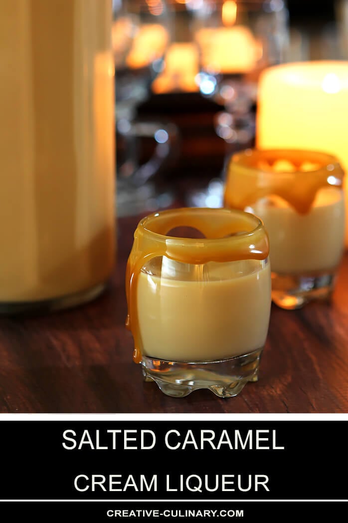 Salted Caramel Cream Liqueur in Liqueur Glasses with a Caramel Rim