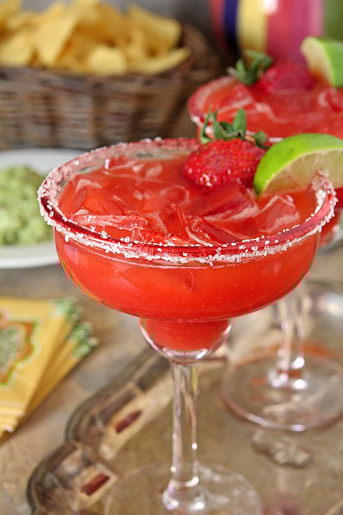 Fresh Strawberry Margarita Cocktail Fresh Strawberry Margarita Cocktails Served on a Silver Trau