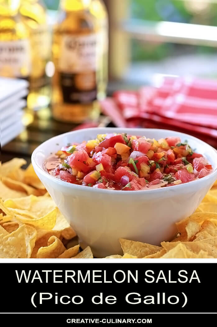 Watermelon Salsa with Red, Orange, Yellow, and Jalapeno Peppers